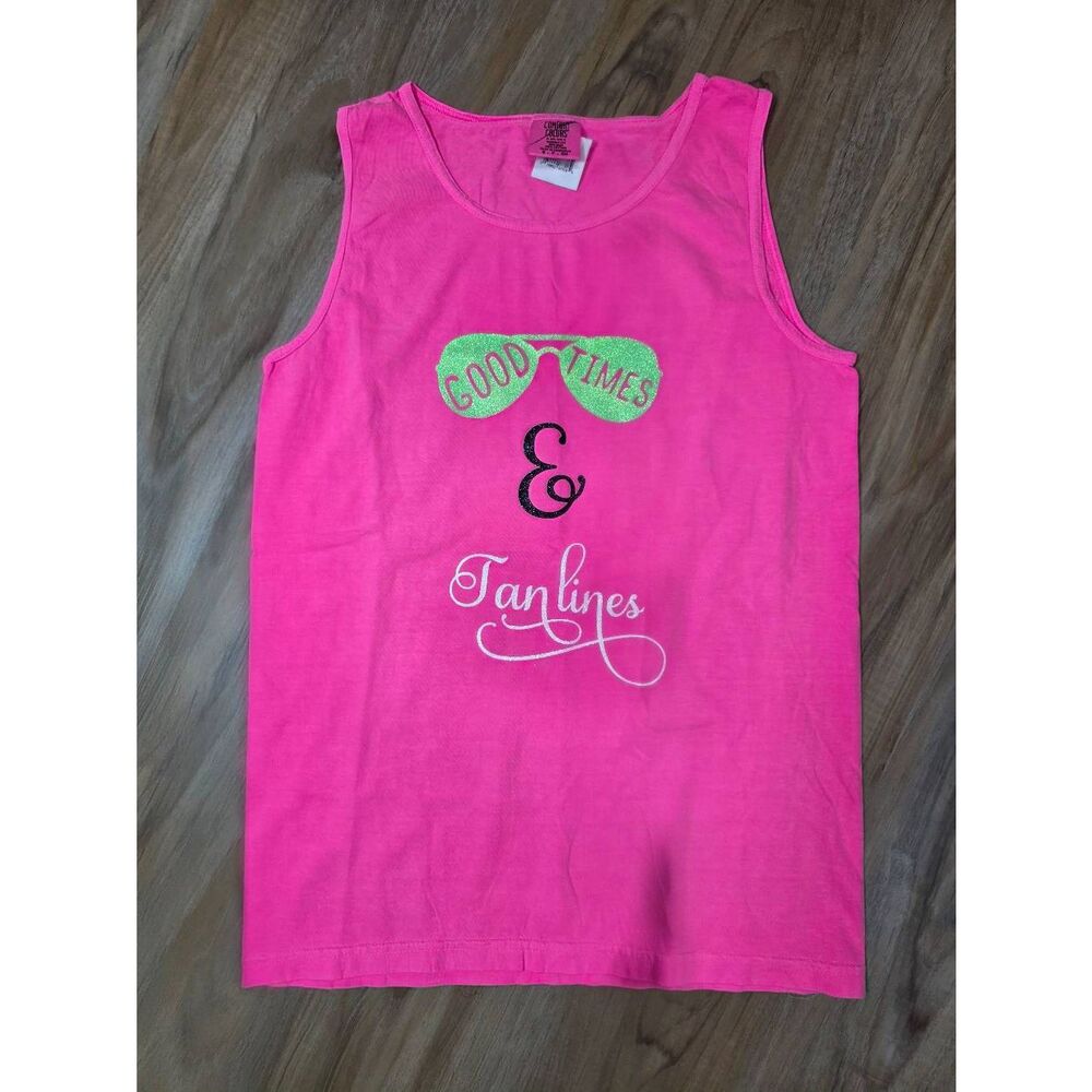 🔺️NWT Neon Pink Good Times & Tan Lines Graphic Sleeveless Top Small
